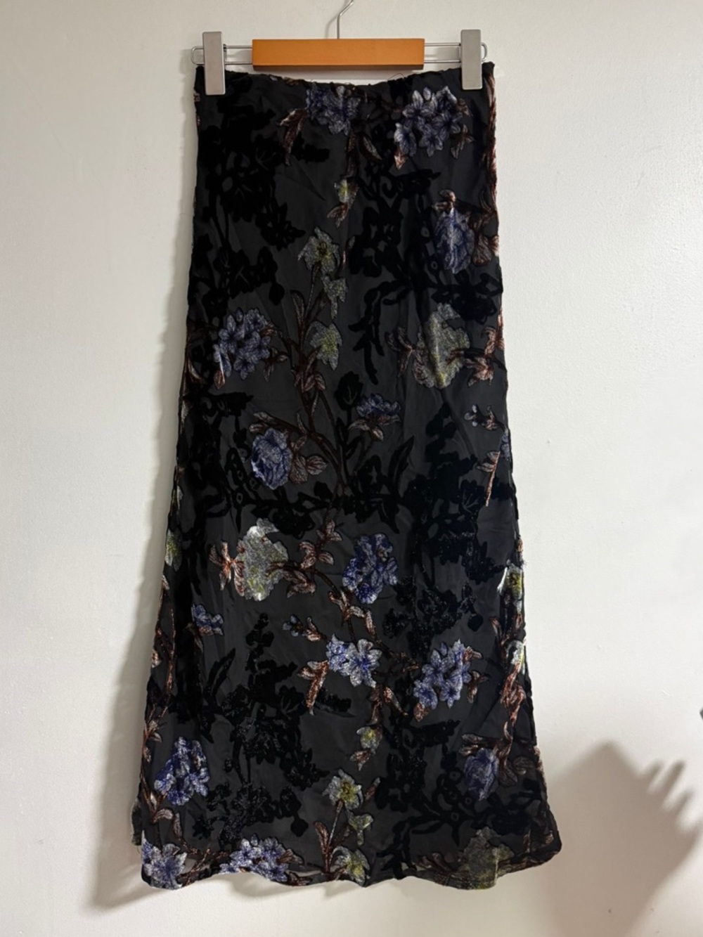 Heartloom Floral Burnout Midi Skirt XS Black Sheer Overlay - Picture 2 of 8